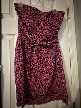 Strapless Pink & Black Leopard Print Dress